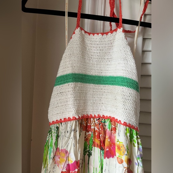 NEW: Farm Rio Halter crochet watercolor floral maxi dress size M - Picture 3 of 8